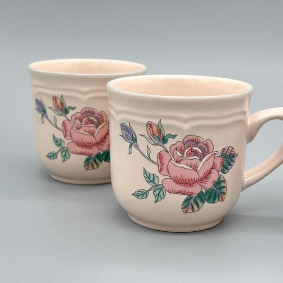 Vintage International Tableworks England Stoneware Rose Coffee Cups Japan - Picture 7 of 8